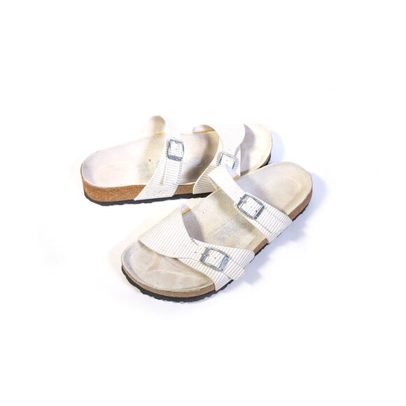 BIrkenstock 39 Seersucker Stripe Aziza Sandals - Picture 3 of 6